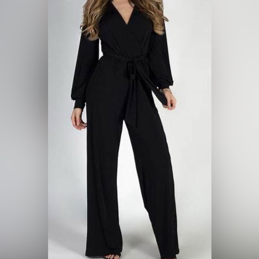 Black Jumpsuit with Gold Buckle Belt